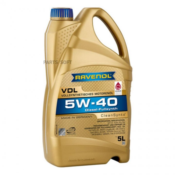 Моторное масло RAVENOL синтетическое VDL SAE 5W40 5л 1111132005