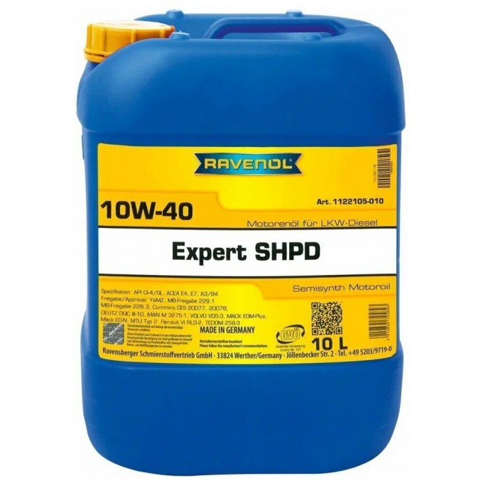 Моторное масло RAVENOL полусинтетическое Expert Shpd 10w40 10л 1122105010